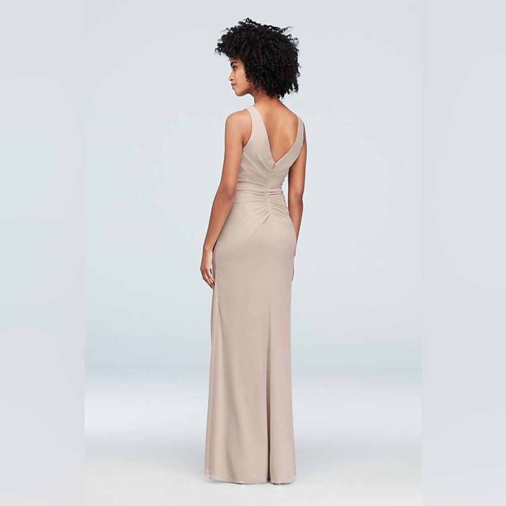 David’s Bridal High-neck Ruched Mesh Bridesmaid Dress